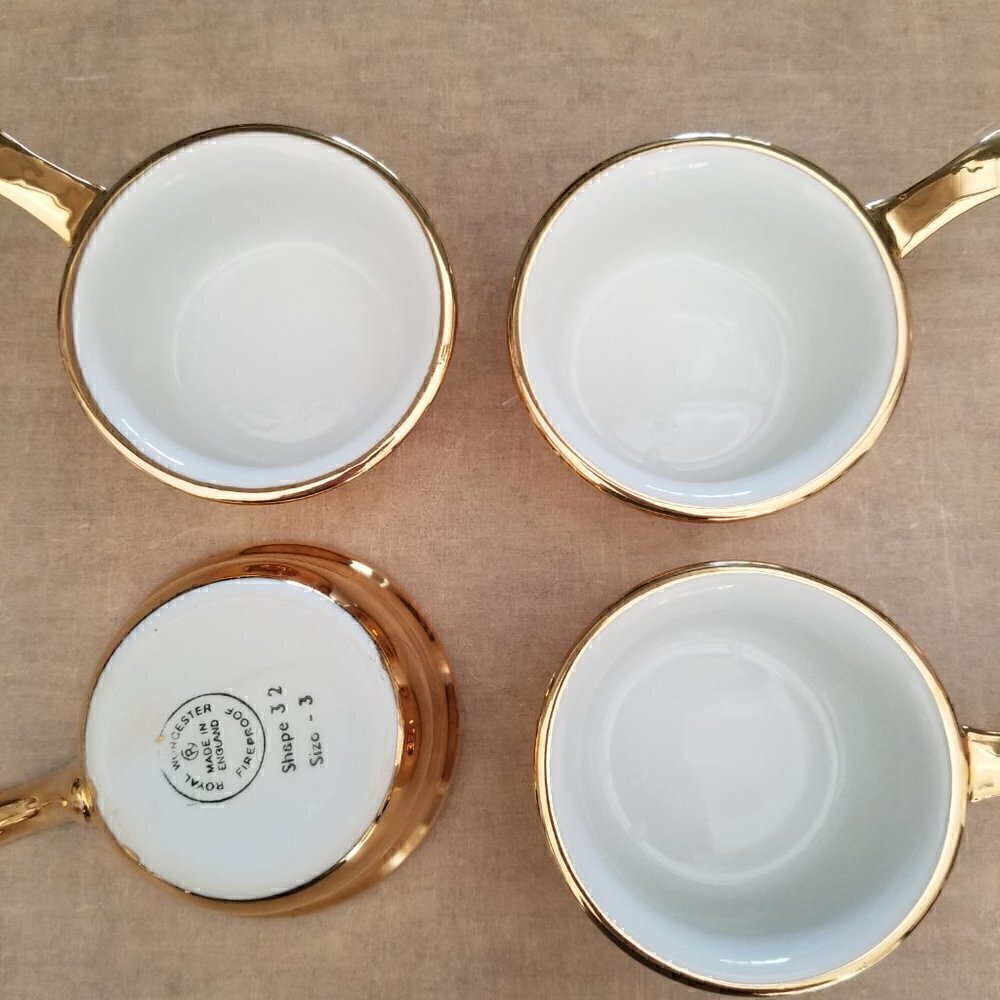 Royal Worcester Lustre Gold Pattern Mini Cocottes Set of Four Shape 32 Size 3
